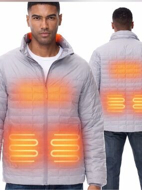 Heated Quilted Jacket - Light Gray size large